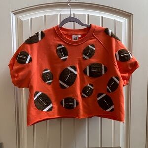 Orange Football Print Queen of sparkles crop size M